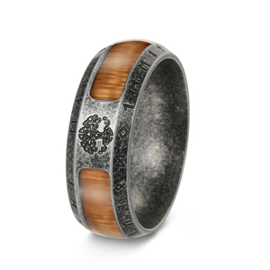 Viking Rune Tree of Life Ring Men Vintage Stainless Steel Wood Inlay Ring Nordic Mythology Runes Band Jewelry Gift