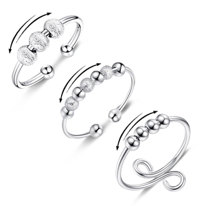 Stainless Steel Fidget Spinner Ring For Anxiety Relief Adjustable Open Ring With Rotating Beads Geometric Jewelry For Women Men