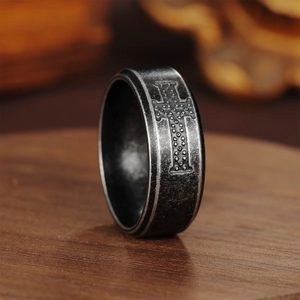 Vintage 304 Stainless Steel Cross Ring For Men Women Nordic Gothic Antique Finish 8mm Religious Band Ring Fashion Jewelry