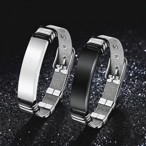 European American Style Stainless Steel Mesh Belt Adjustable Bracelet Milanese Mesh ID Tag Wristband Jewelry For Men Women