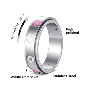 Rotating stainless steel anxiety ring with pink floral patterns and high polished finish