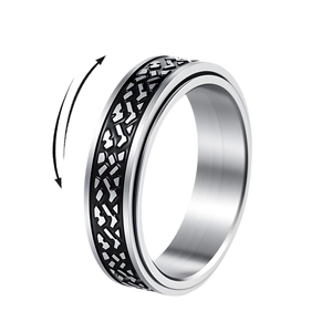Men Spinner Ring 304 Stainless Steel Anxiety Relief Band Rotating Crushed Stone Pattern Industrial Fashion Jewelry Finger Ring