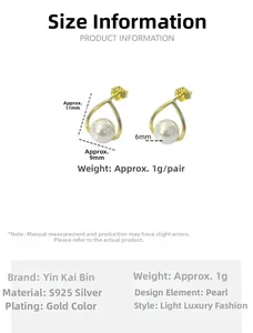 Detailed size chart showing 11mm height and 6mm pearl diameter for S925 silver earrings