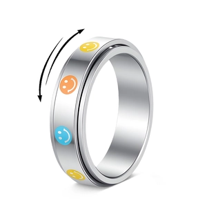 304 Stainless Steel Rotatable Smiley Face Spinner Ring For Stress Relief Colorful Unisex Fashion Finger Jewelry Trendy Ring Gift