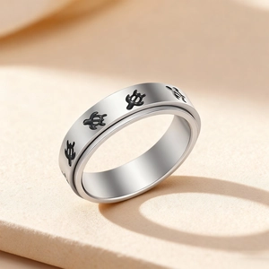 Spinning turtle fidget ring in stainless steel for anxiety relief with a silver finish