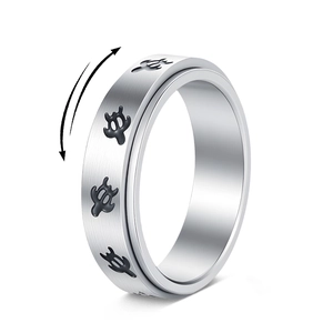 Stainless Steel Spinner Ring For Anxiety Relief Sea Turtle Pattern Rotating Band Ring Minimalist Jewelry For Men Women