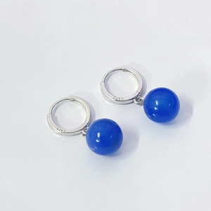 S925 sterling silver drop earrings with natural blue agate beads in vintage style