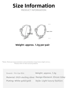 Detailed view of S925 sterling silver Mobius earrings with cubic zirconia and dimensions