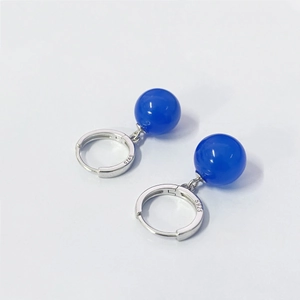 S925 sterling silver hoop earrings with natural blue agate bead pendants for women