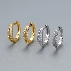Elegant gold and silver S925 sterling silver hoop earrings with cubic zirconia stones