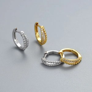 S925 sterling silver hoop earrings with gold plating and sparkling zircon stones