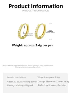 Detailed size chart for S925 sterling silver hoop earrings with zirconia inlays