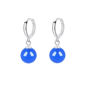 Vintage S925 silver hoop earrings featuring polished natural blue agate round beads