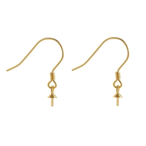 Golden S925 sterling silver earring hooks for DIY pearl jewelry making with wire coil details