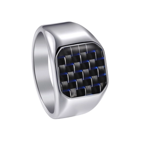 Heren 304 Roestvrij Stalen Ring Met Koolstofvezel Inleg Moderne Industriële Stijl Zegelring Mode Tech Ontwerp Heren Sieraden