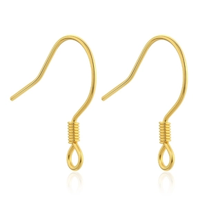 Pair of gold S925 sterling silver earring hooks with spring and loop for jewelry DIY