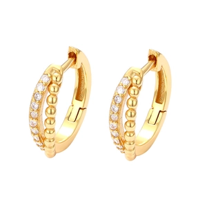 Minimalist S925 sterling silver gold-plated hoop earrings with double-row zircon stones