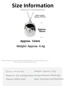 Detailed size specifications for S925 sterling silver locket pendant necklace