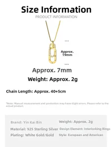 Detailed size chart for S925 sterling silver interlocking pendant necklace with dimensions