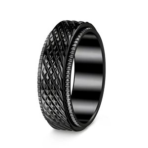 8mm μαύρο πανκ περιστρεφόμενο δαχτυλίδι από τιτάνιο με ανάγλυφο δικτυωτό μοτίβο