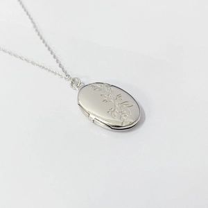 Collana Medaglione Ovale in Argento Sterling S925 per Donna Retrò Francese Fiore Inciso Ciondolo Cornice Foto