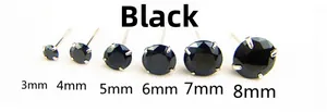 Six pairs of black zircon stud earrings with four-prong silver settings ranging 3mm to 8mm