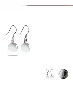 Detailed size view of 8mm cat eye stone drop earrings with coin for scale comparison