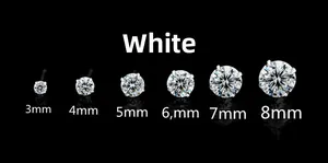 Detailed size comparison of 3mm to 8mm s925 silver stud earrings with zircon stones