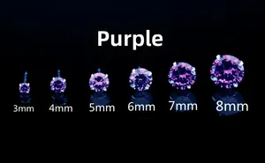 Size comparison of purple zircon stud earrings with classic four-prong silver settings