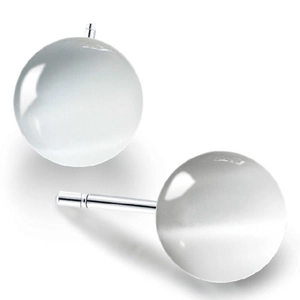 Élégantes boucles d'oreilles en argent S925 avec pierres œil de chat blanches rondes