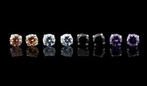 Four pairs of four-prong S925 silver stud earrings with colorful round-cut zircons