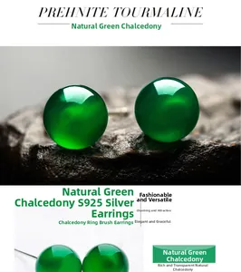 Detailed view of spherical green chalcedony studs on S925 silver needles