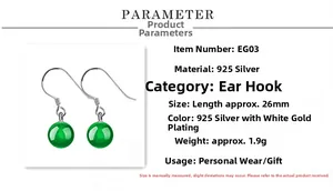 Detail view of S925 silver green chalcedony drop earrings measuring 26mm in length