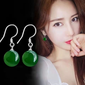 Elegant S925 sterling silver drop earrings featuring polished green chalcedony beads
