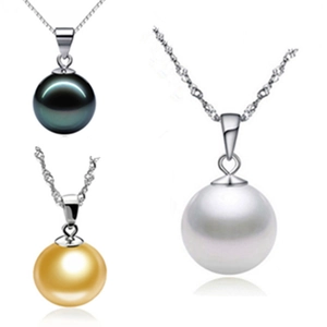 Three-color pearl pendants in white, black, and gold on fine S925 silver chains
