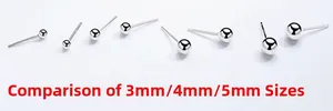 Comparaison de taille pour boucles d'oreilles boules en argent massif 3mm 4mm 5mm