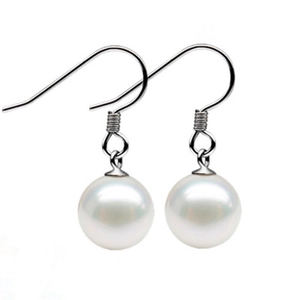 Elegant S925 sterling silver hook earrings with round white shell pearls for women