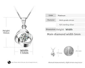 Specifiche dettagliate delle dimensioni per la collana con ciondolo rosa argento S925