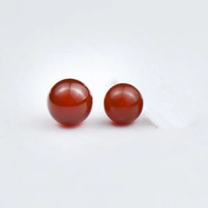 Polished S925 sterling silver stud earrings featuring natural red agate stone spheres
