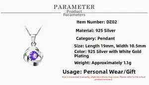 Specifiche e dimensioni della collana in argento 925 con cristallo viola