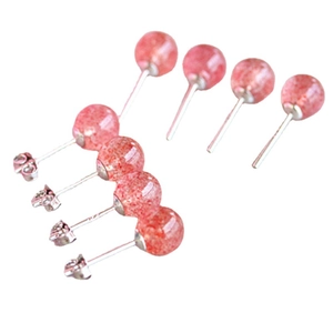 Set of eight pink strawberry crystal silver stud earrings with 925 sterling silver posts
