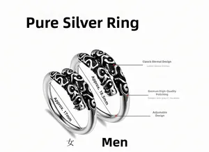Macro detail of adjustable vintage 925 sterling silver couple rings with Monkey King design