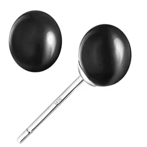 S925 Sterling Silver Black Onyx Round Ball Stud Earrings Simple Retro Style Unisex Jewelry Accessories Everyday Wear
