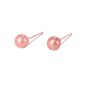 Cute S925 sterling silver strawberry quartz ball stud earrings for women with pink gems
