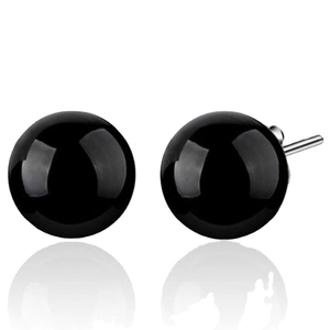 Minimalist S925 sterling silver stud earrings with polished black onyx round beads