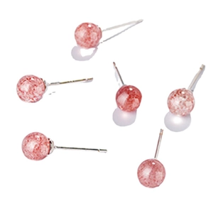 Set of three pairs of S925 sterling silver strawberry quartz stud earrings with pink beads