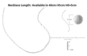 Detail of s925 silver water wave chain with size guide and length reference in cm