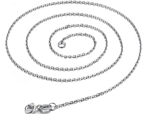 Detailed close-up of 1.5mm S925 sterling silver Rolo chain with a secure spring ring clasp