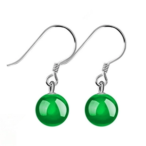 Ethnic S925 sterling silver drop earrings featuring green translucent chalcedony beads