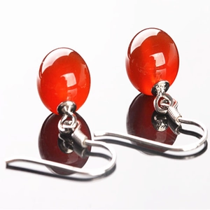 Boucles d'oreilles pendantes en argent S925 avec perles d'agate rouge au style vintage épuré